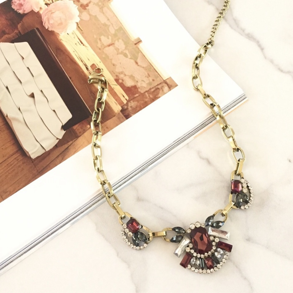 Burgundy & Gray Gem Statement Necklace